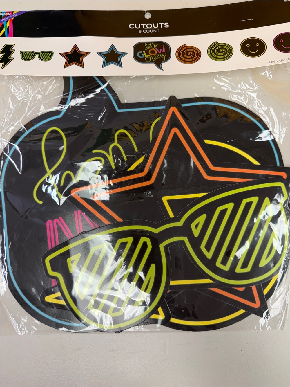 Neon Party room decor stars swirls smiley face cutouts for Let’s GLOW Black/Neon